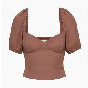 Aritzia Novella Shortsleeve Blouse in Mocha Sorbet